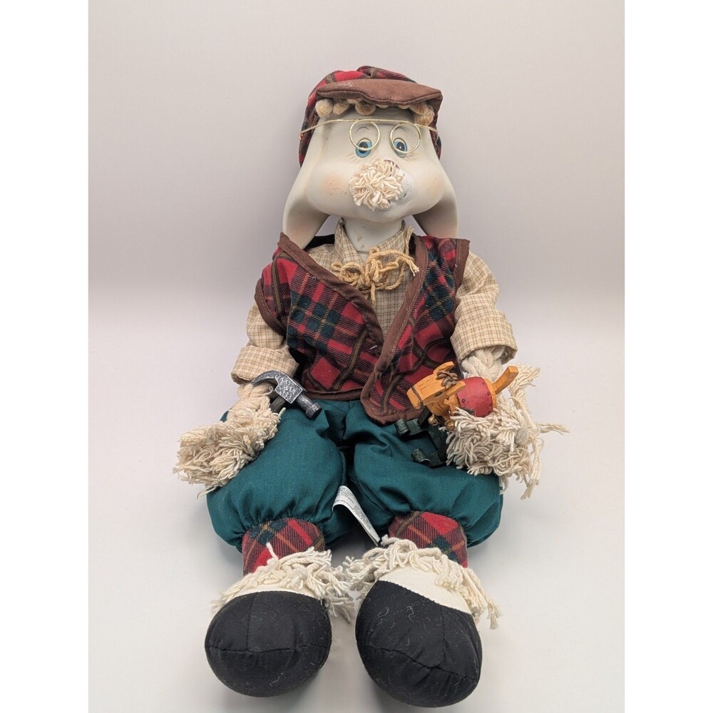 Vtg 1997 House of Lloyd Grandpa Lloyd Rabbit Shelf Sitter Doll Toy Maker Plaid